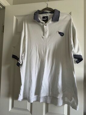 Puma Men's White Polo Shirt with Gray Trim - Tennessee Titans